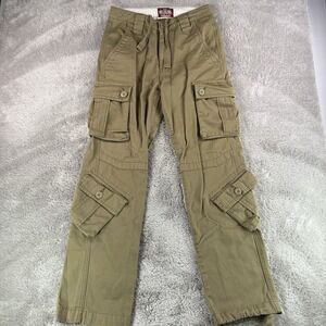 Y2K Matchstick Cargo Pants Mens 28x30 Khaki Ripstop Baggy Parachute